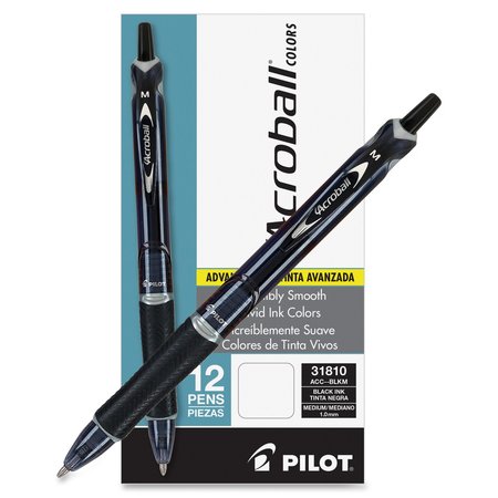 Pilot Acroball Colors Retractable Ballpoint Pen, Medium 1 mm, Black, PK12 31810
